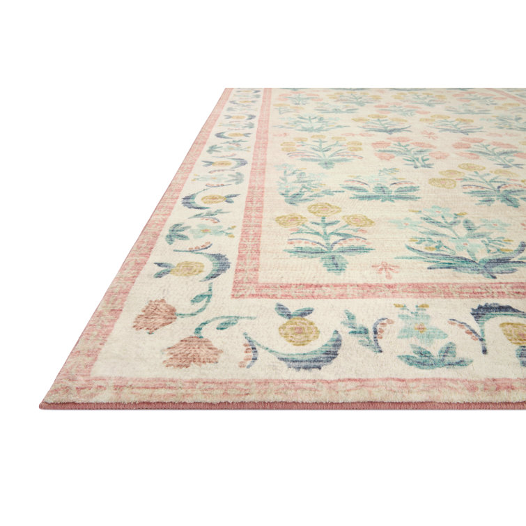 Mughal Rose Blush Floral Synthetic Area Rug 5' x 7'