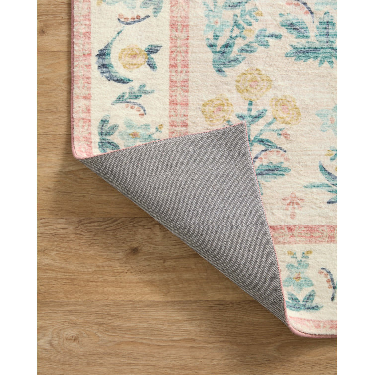 Mughal Rose Blush Floral Synthetic Area Rug 5' x 7'