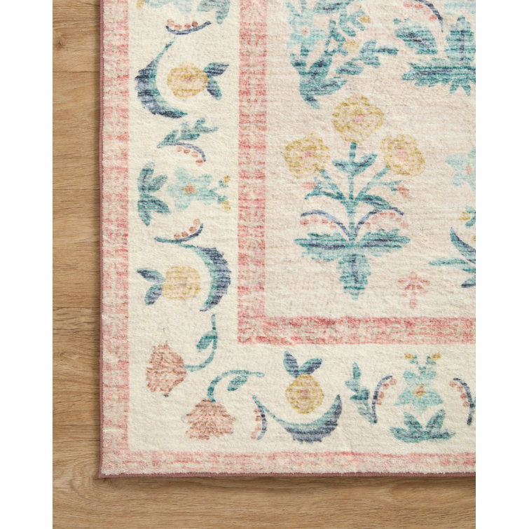 Mughal Rose Blush Floral Synthetic Area Rug 5' x 7'
