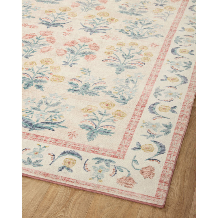 Mughal Rose Blush Floral Synthetic Area Rug 5' x 7'
