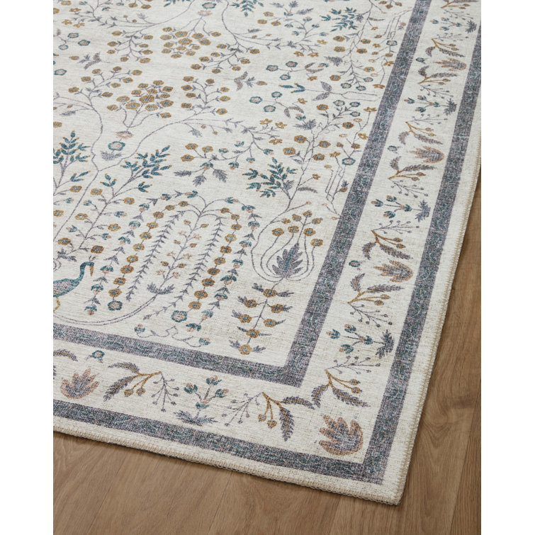 Maison Wisteria Cream Floral Synthetic Area Rug 3'-9" x 5'-6"