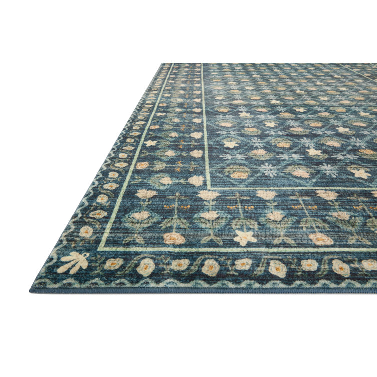 Lattice Indigo Floral 7'6" x 9'6" Easy-Care Synthetic Area Rug