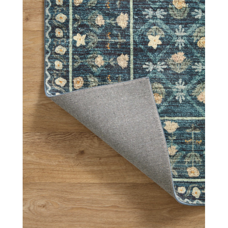 Lattice Indigo Floral 7'6" x 9'6" Easy-Care Synthetic Area Rug