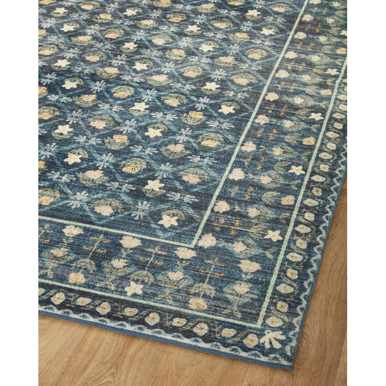 Lattice Indigo Floral 7'6" x 9'6" Easy-Care Synthetic Area Rug