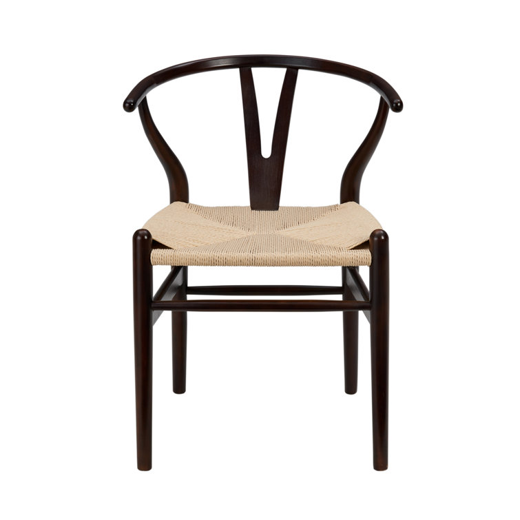 Walnut Wood Elegant Side Chair with Woven Rush Seat