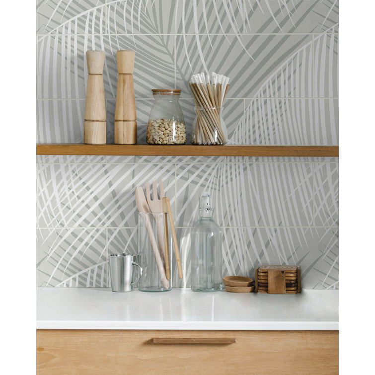 Luxe Haven Sea Salt Palm Tile Peel and Stick Wallpaper