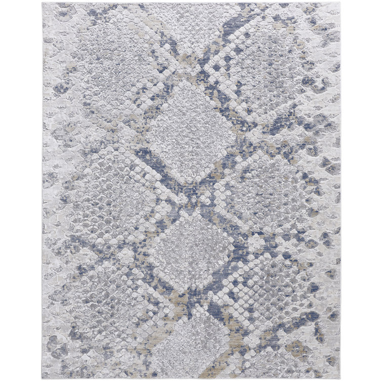 Gray and Blue Abstract Synthetic 12' x 15' Area Rug