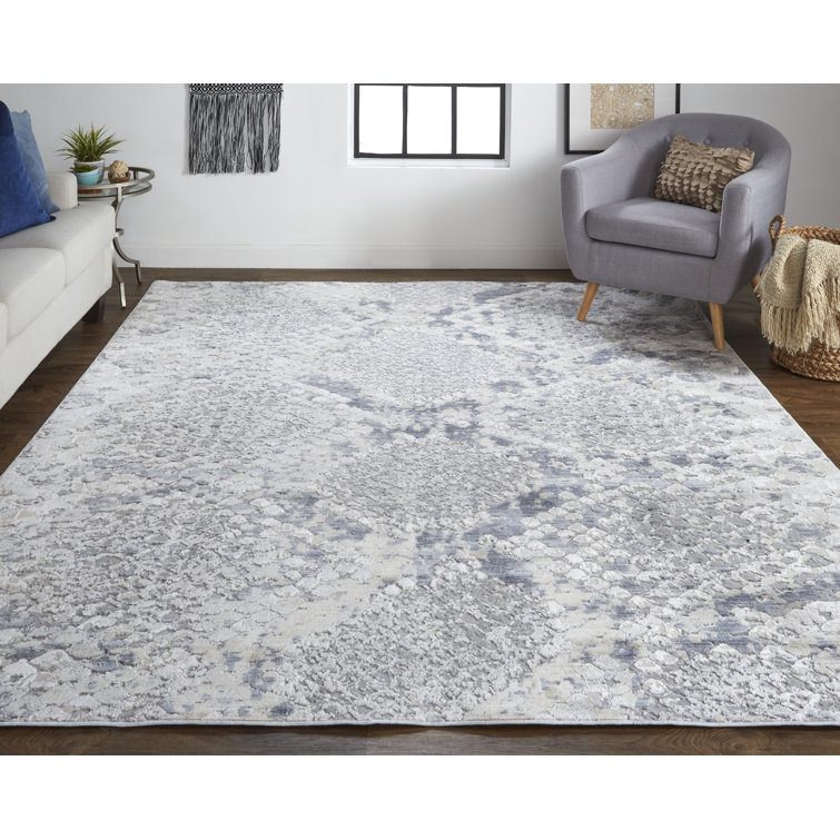 Gray and Blue Abstract Synthetic 12' x 15' Area Rug