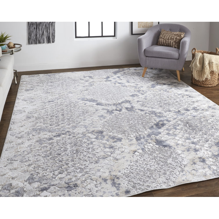 Gray and Blue Abstract Synthetic 12' x 15' Area Rug