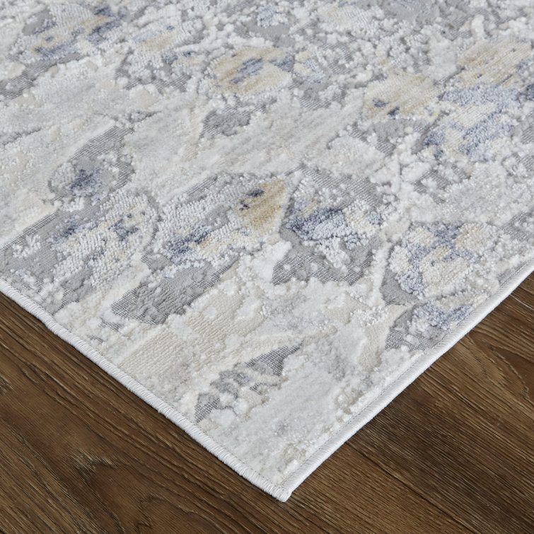 Gray and Blue Abstract Synthetic 12' x 15' Area Rug