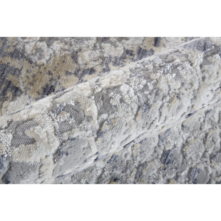 Gray and Blue Abstract Synthetic 12' x 15' Area Rug