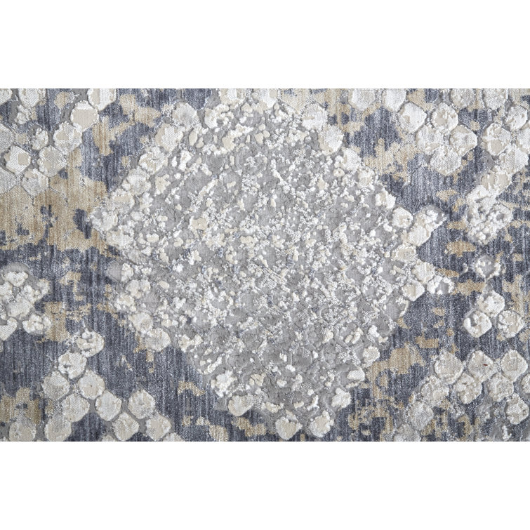 Gray and Blue Abstract Synthetic 12' x 15' Area Rug