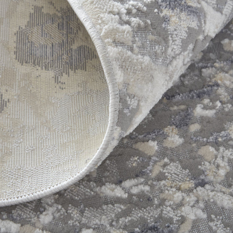 Gray and Blue Abstract Synthetic 12' x 15' Area Rug