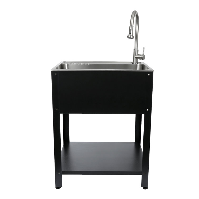 28" Stainless Steel Freestanding Utility Sink with Faucet and Drainboard