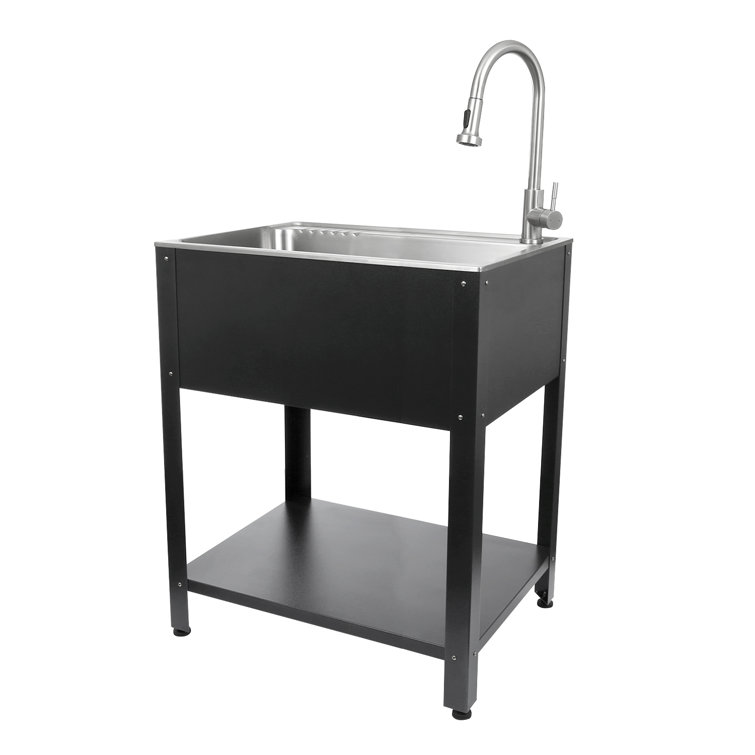 28" Stainless Steel Freestanding Utility Sink with Faucet and Drainboard