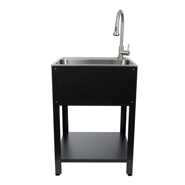 24.1" Stainless Steel Freestanding Farmhouse Laundry Sink with Faucet