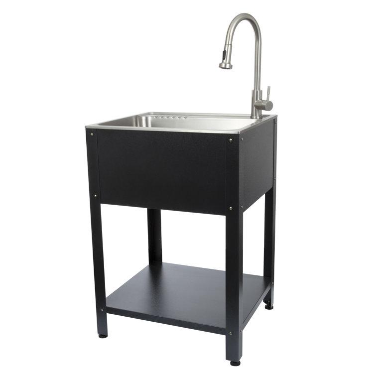 24.1" Stainless Steel Freestanding Farmhouse Laundry Sink with Faucet