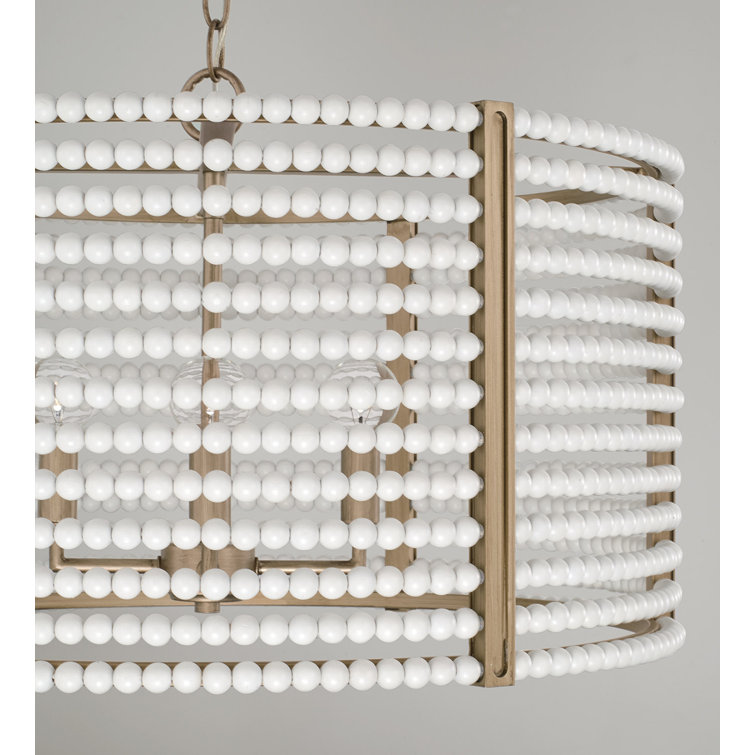 Brynn 4-Light Aged Brass Drum Pendant with White Beads
