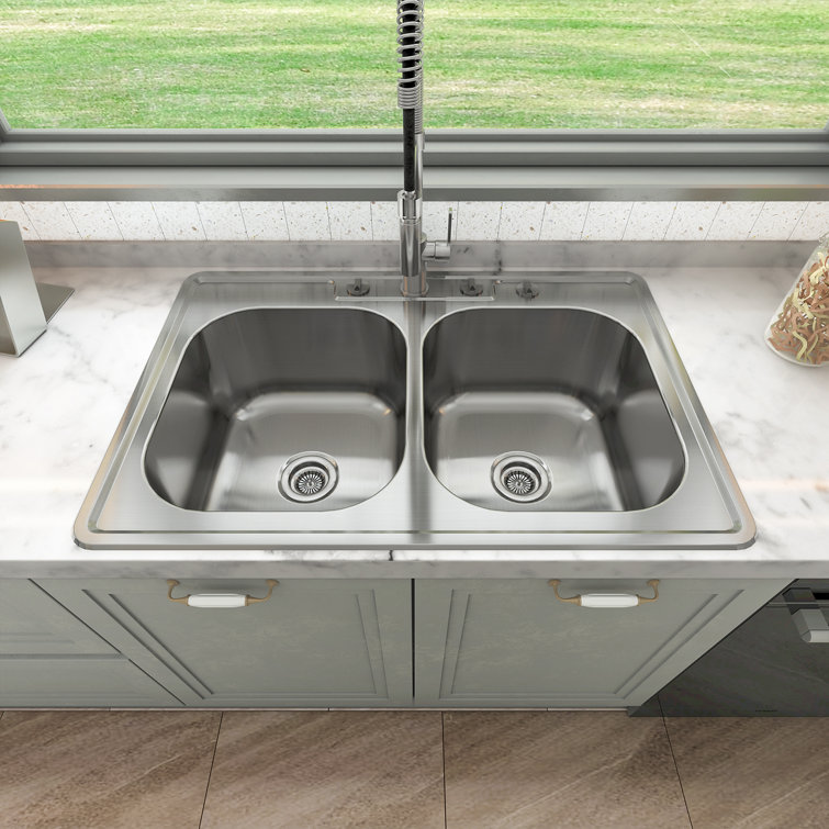Sinber 32" Stainless Steel Double Bowl Kitchen Sink