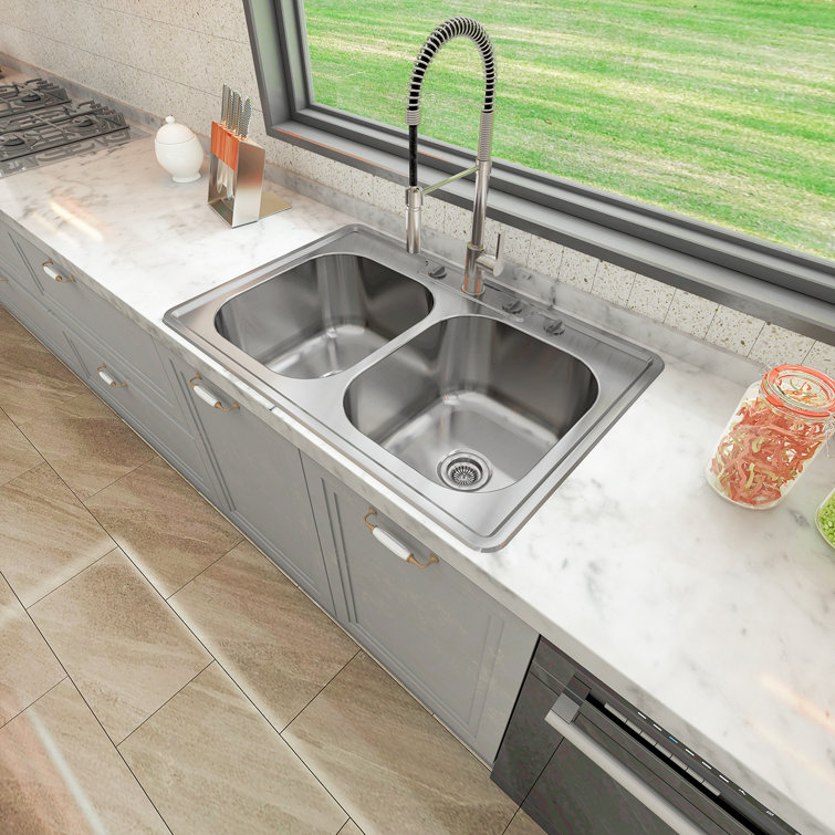 Sinber 32" Stainless Steel Double Bowl Kitchen Sink