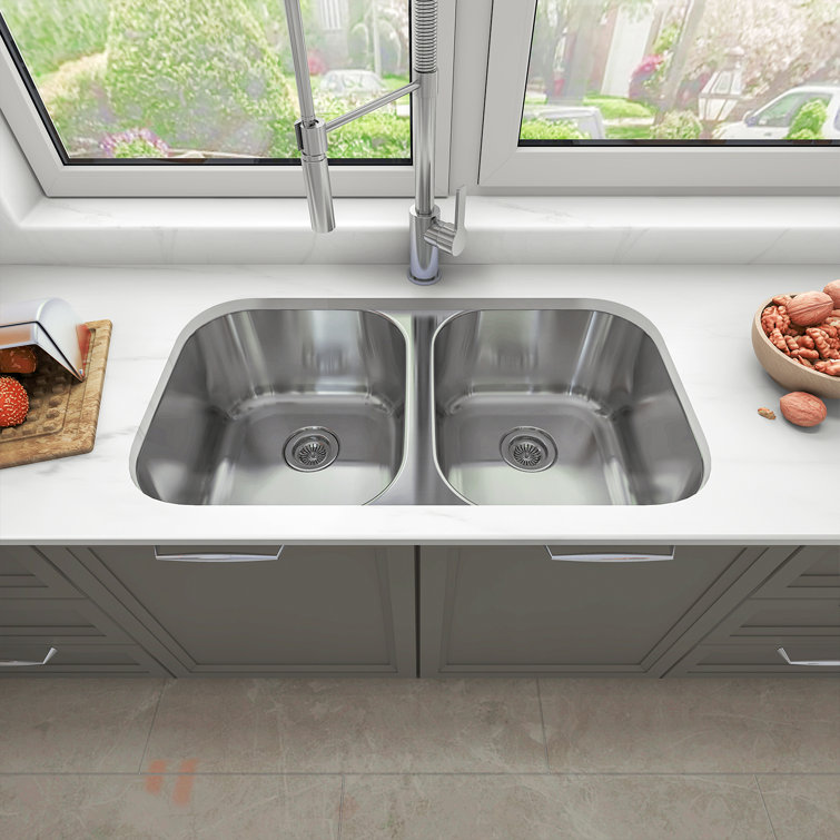 Sinber 32'' x 18'' Stainless Steel Double Bowl Undermount Kitchen Sink