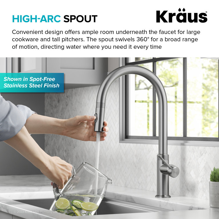 Spot-Free Stainless Steel High-Arc Kitchen Faucet with Pull-Down Spray