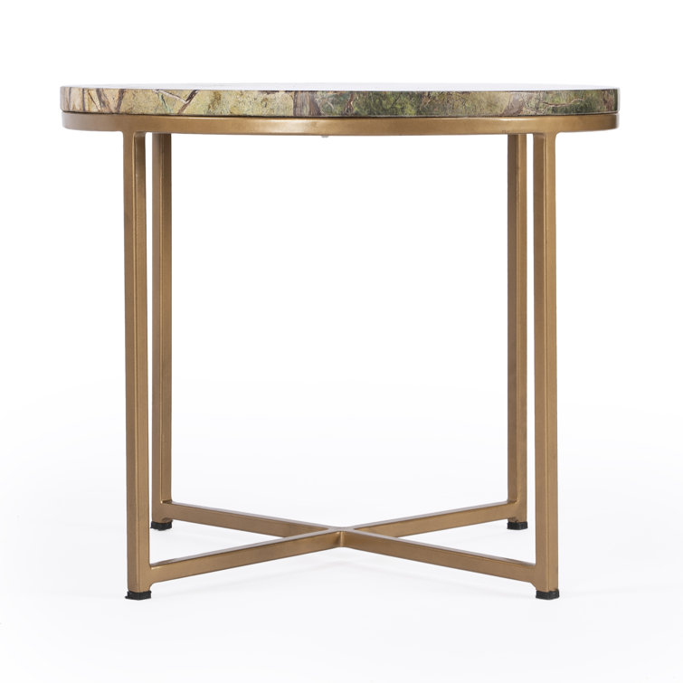 Giovanniya Round Stone Top with Gold Metal Base End Table