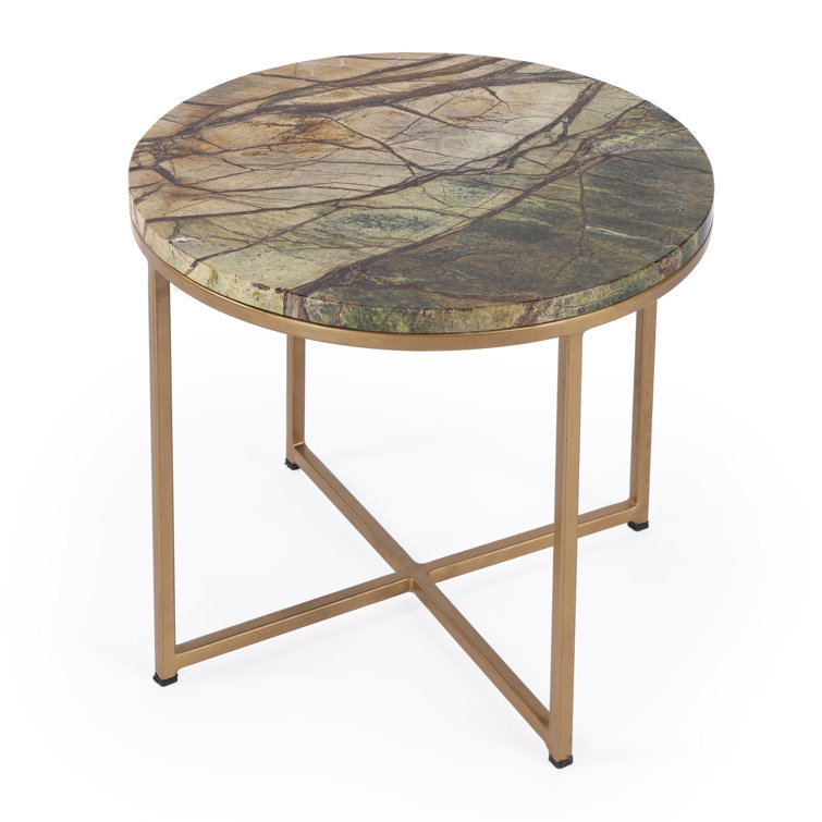 Giovanniya Round Stone Top with Gold Metal Base End Table