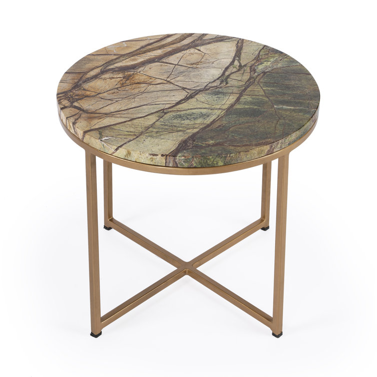 Giovanniya Round Stone Top with Gold Metal Base End Table
