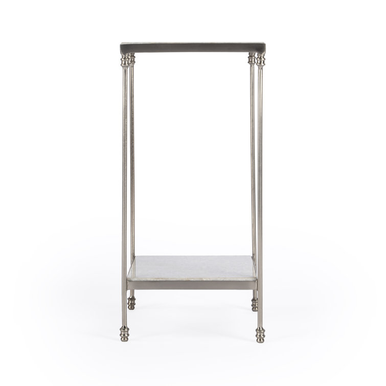 Imogen Sleek White Marble and Silver Metal Side Table