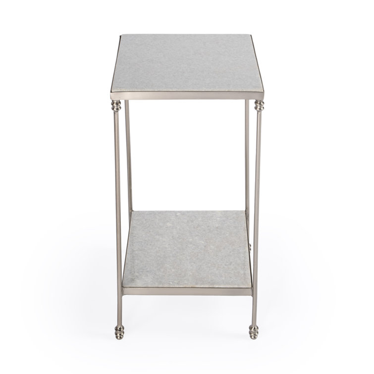 Imogen Sleek White Marble and Silver Metal Side Table