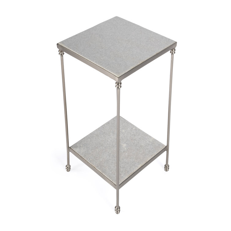 Imogen Sleek White Marble and Silver Metal Side Table
