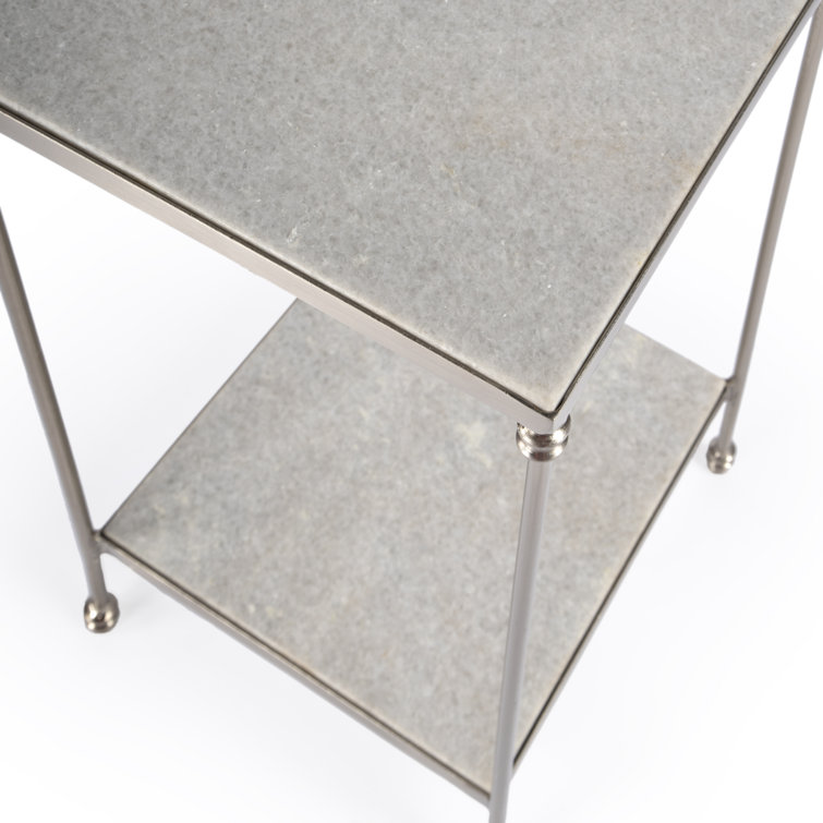 Imogen Sleek White Marble and Silver Metal Side Table