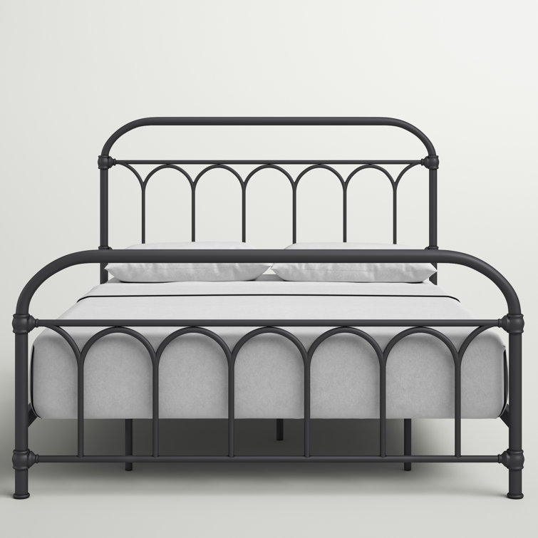 Charmfield Matte Black Queen Metal Bed with Headboard