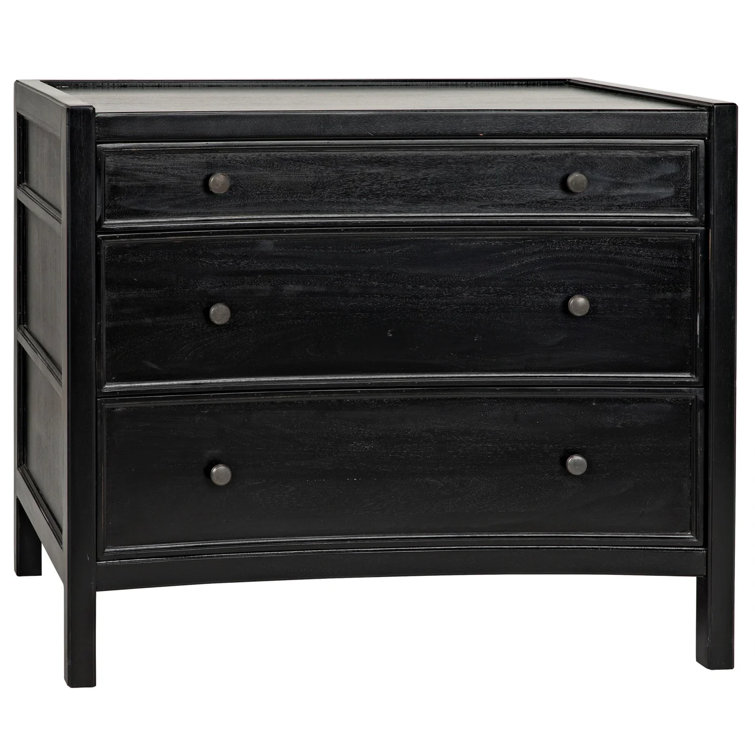 Artesia Hand-Carved Black Mahogany 3-Drawer Side Table