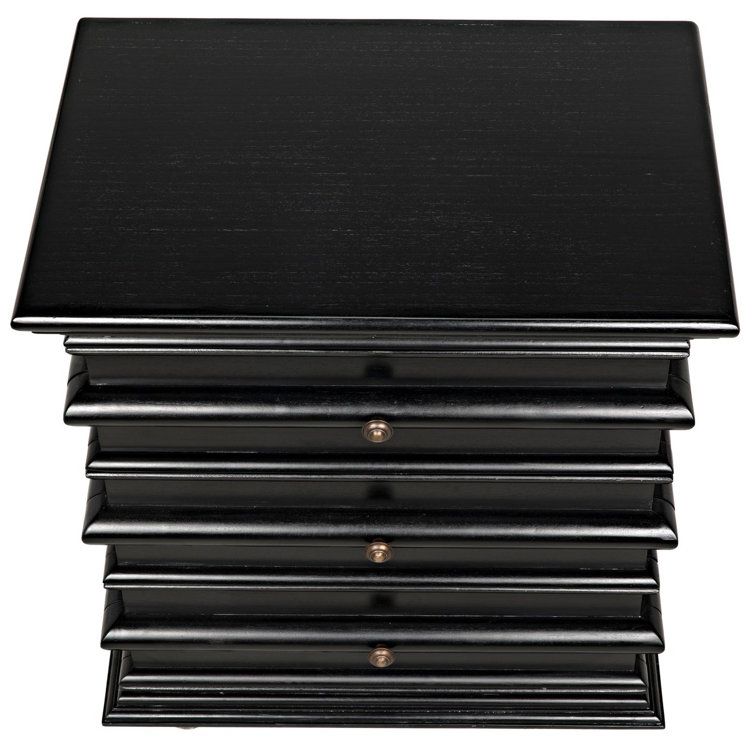 Ascona Hand-Rubbed Black Solid Wood and Metal 3-Drawer Side Table