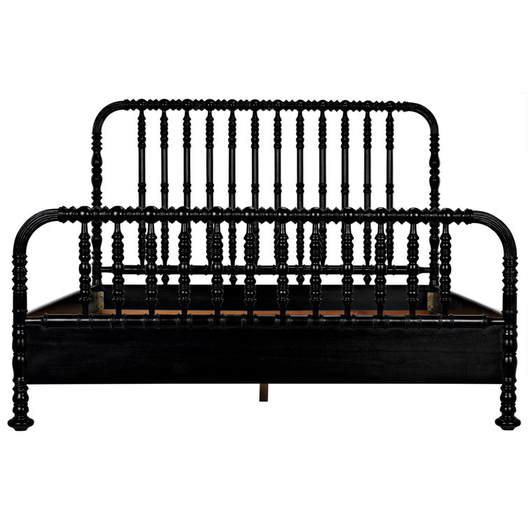 Hand Rubbed Black Mahogany King Platform Bed with Spindle Headboard