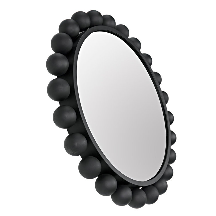 Noir Cooper 33" Round Black Metal Industrial Wall Mirror