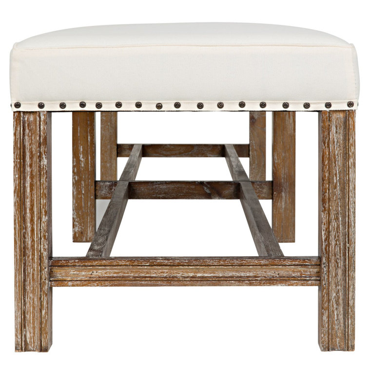 Sweden 72'' Grey Wash Mindi Wood and Cotton Upholstered Bench