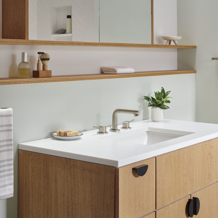 Elegant Brushed Nickel Double-Handle Low Arc Bathroom Faucet