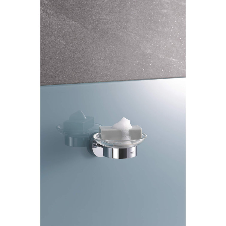 Essentials Clear Glass Wall-Mounted Soap Dish with Chrome Holder