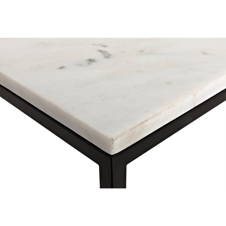 Molimo 32" Rectangular White Marble & Black Metal Coffee Table