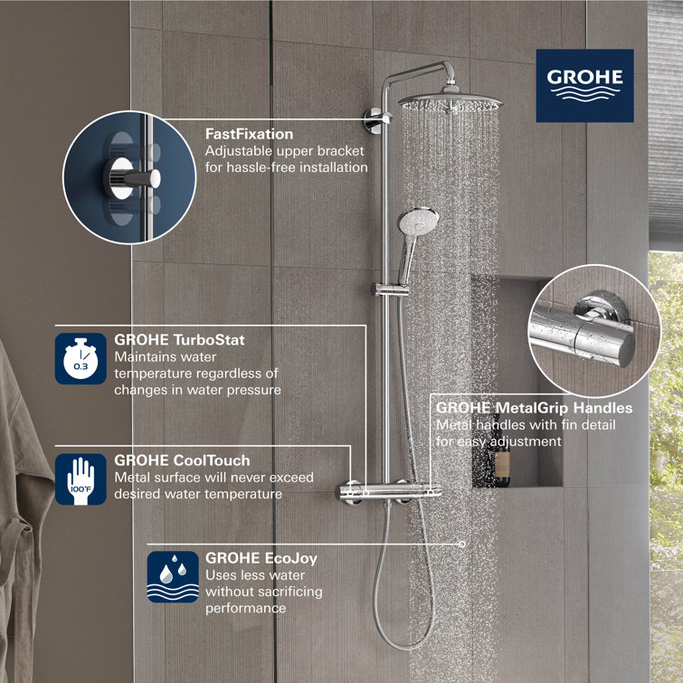 Euphoria 260 Chrome Thermostatic Shower System with Adjustable Height