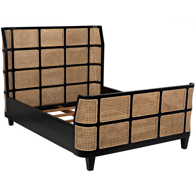 Noir Porto Queen Wingback Bed with Hand-Rubbed Black Mahogany Frame