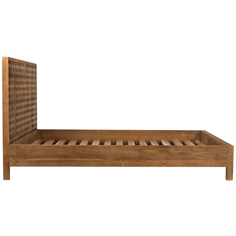 Quinnton Teak Wood Queen Platform Bed with Grid Headboard