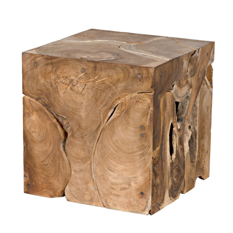 Teak Wood Square Accent Side Table with Natural Finish