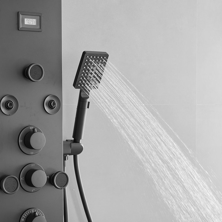 Black Stainless Steel 51.57'' Shower Panel with Rainfall and Waterfall Shower Heads