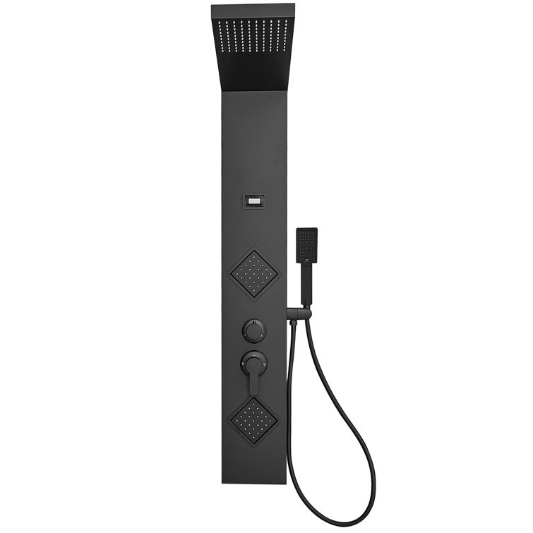 Matte Black 47" Shower Panel System with Rainfall Shower Head and Body Jets