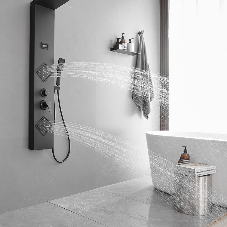 Matte Black 47" Shower Panel System with Rainfall Shower Head and Body Jets