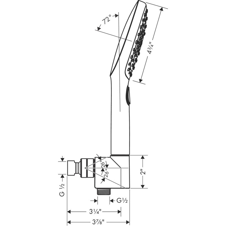 Chrome Adjustable Height Square Handheld Shower Head